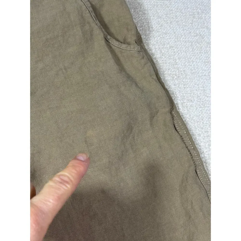 Baird McNutt Men Tan 38x32 100% Linen Button Fly Flat Front Pants Casual Summer